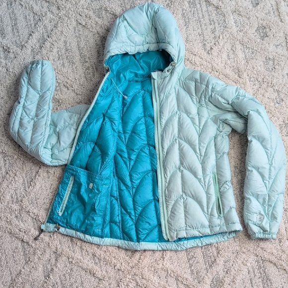 Outdoor Research Women's Light Aqua Hooded Puffer Jacket - Picture 3 of 17